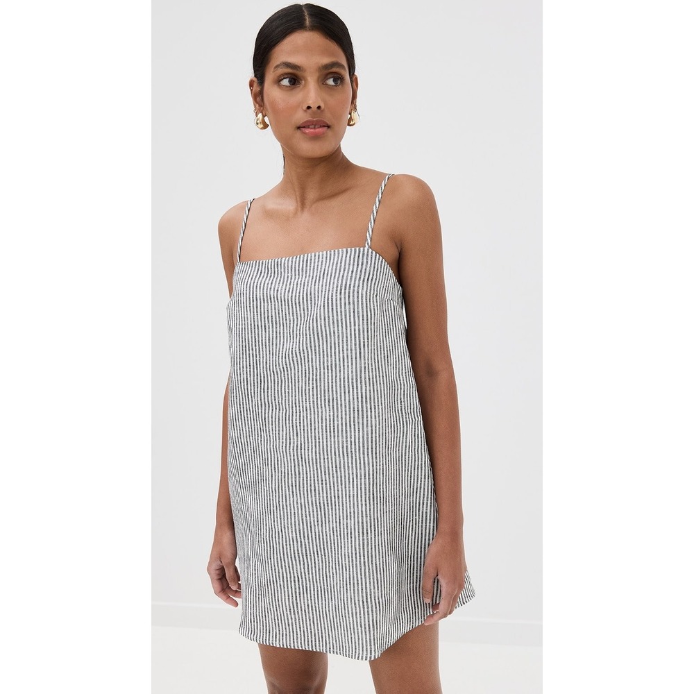 Reformation Aubree Linen Striped Mini Dress Black White Shift Dress Large